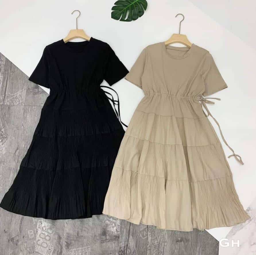 Mua Váy sơ mi dáng suông cổ V,Đầm sơ mi đũi túi ngực kèm dây thắt eo,phong  cách mùa hè Hàn Quốc thương hiệu chính hãng Da72 - xanh đen - L
